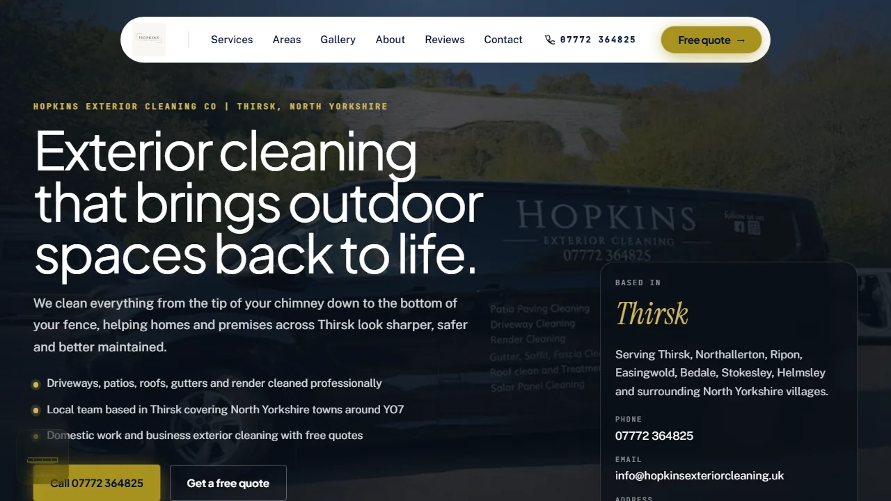 The Hopkins Exterior Cleaning website built by Copper Lane