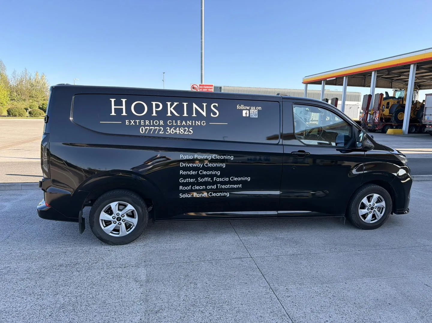 The branded Hopkins Exterior Cleaning van parked on a job in Thirsk, North Yorkshire